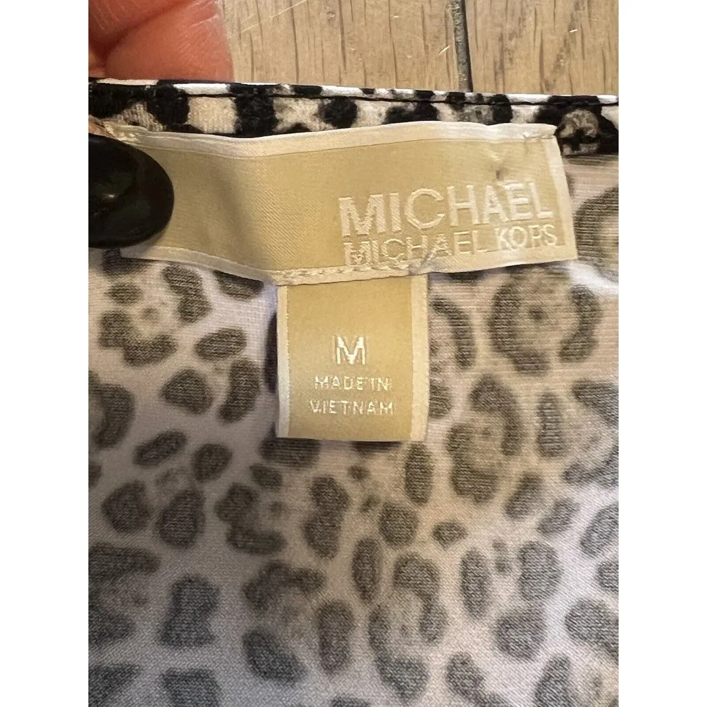 Michael Kors Black Animal Print Peasant Top‎ Size M - Image 3