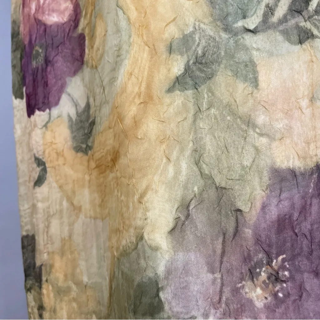 Vintage 90s Dress Floral Sleeveless Crinkly Fabric Tie‎ Waist Sz 11/12 Angelcore Green - Image 7