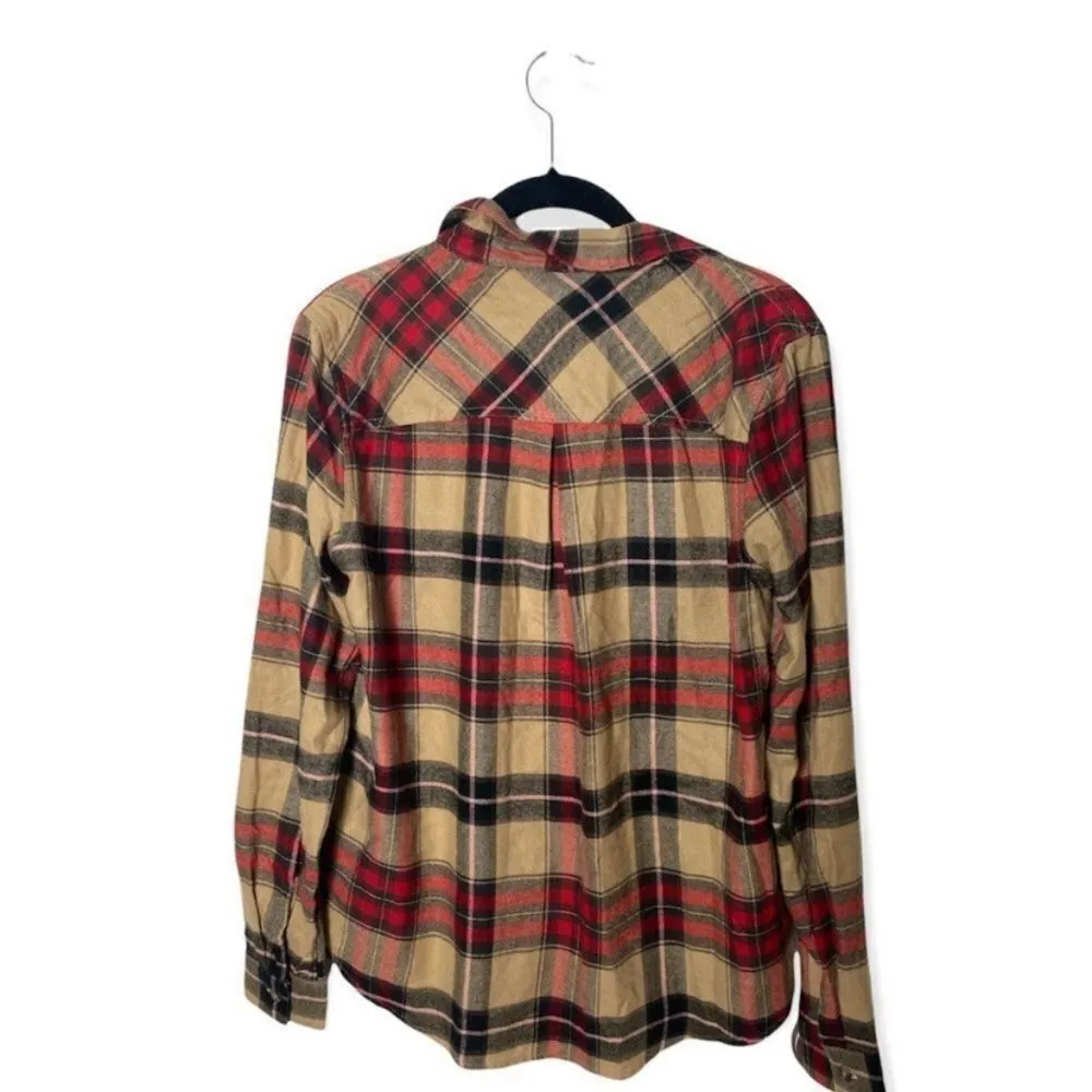 Maurices XS Plaid Flannel Button Down Shirt Tan Red NWT - Image 3