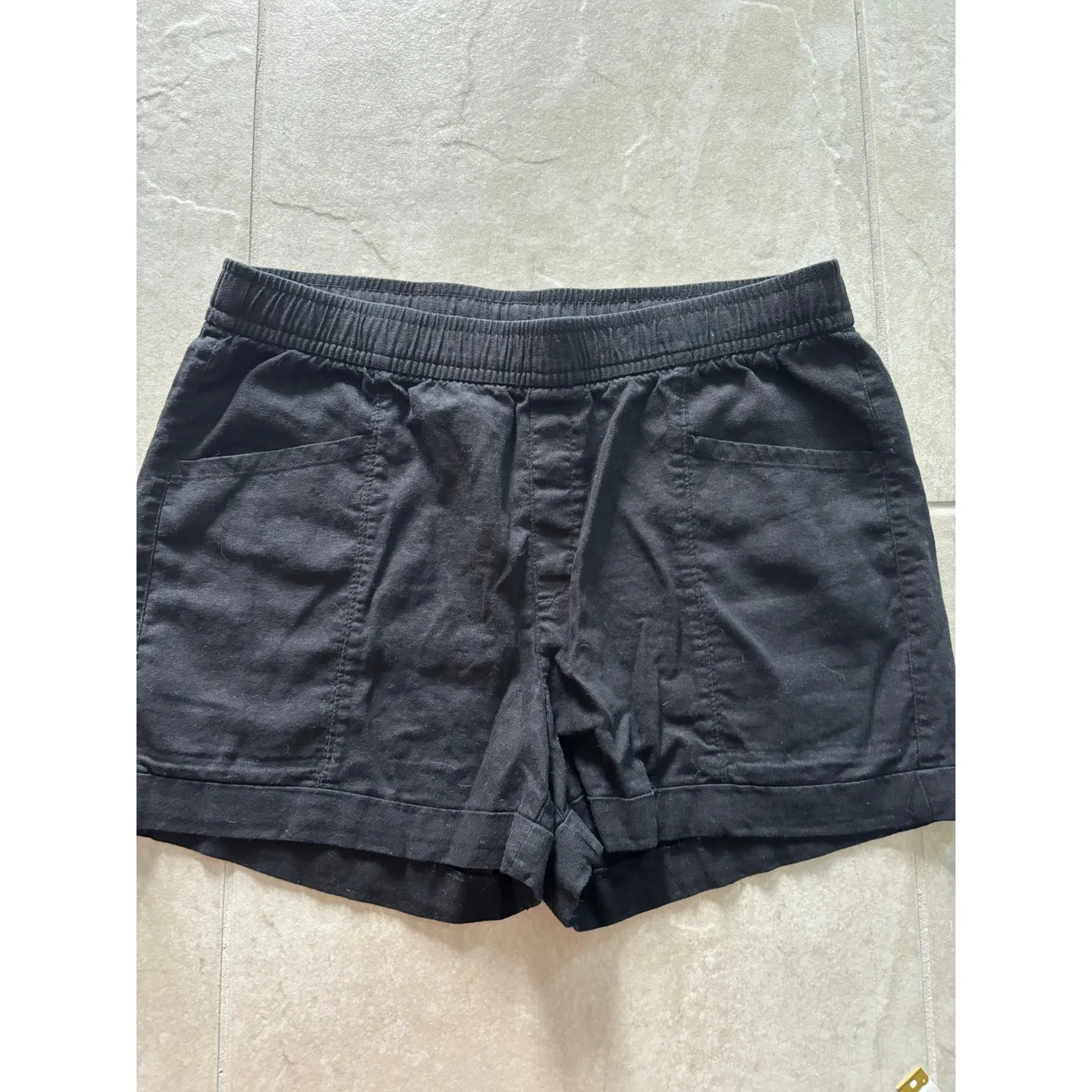 Old Navy Shorts Womens Large Black Linen Blend Coastal Beachy Resort‎ Tropical - Image 3
