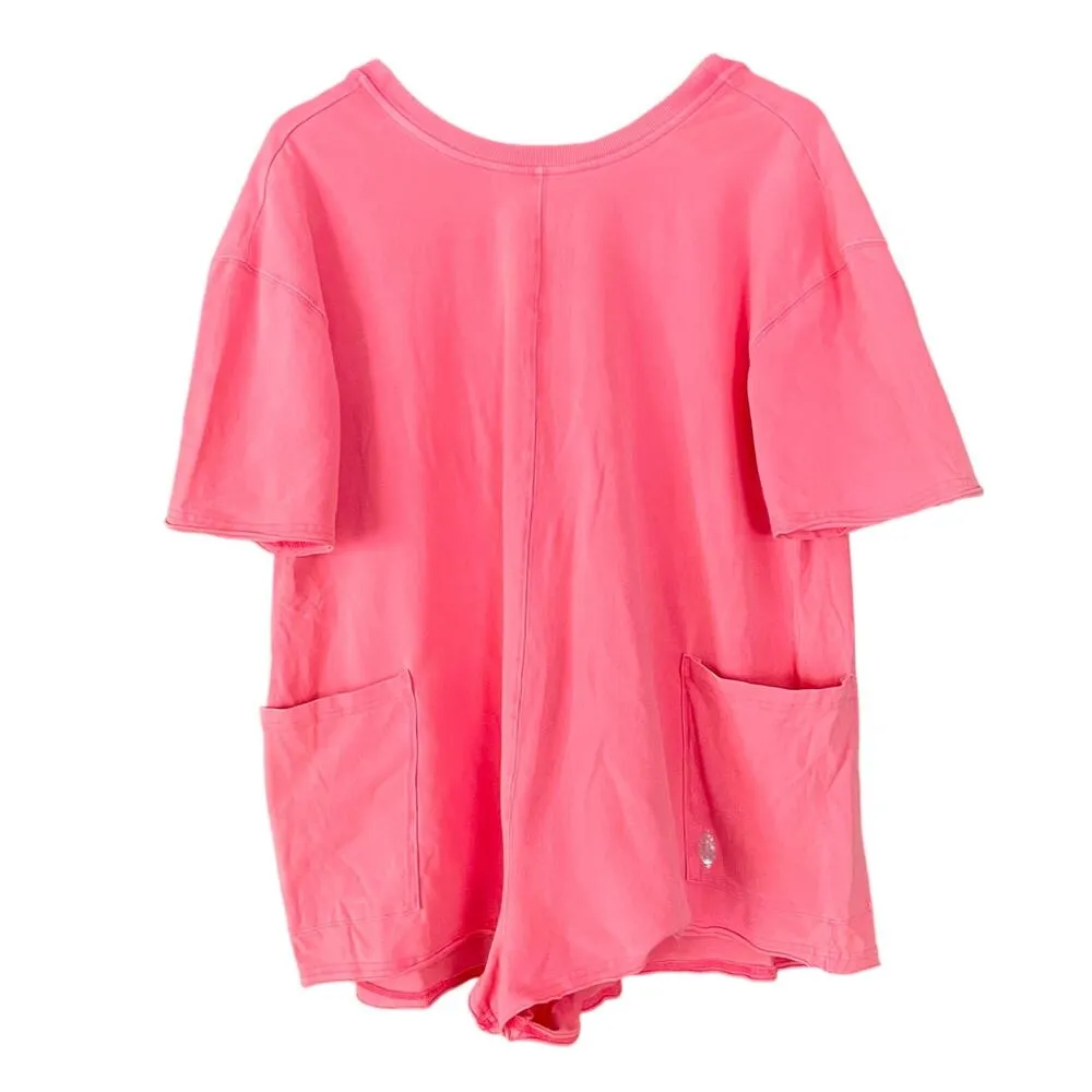 Free People Movement Hot Shot Tee Romper Electric Sunset Coral Size Small - Image 2