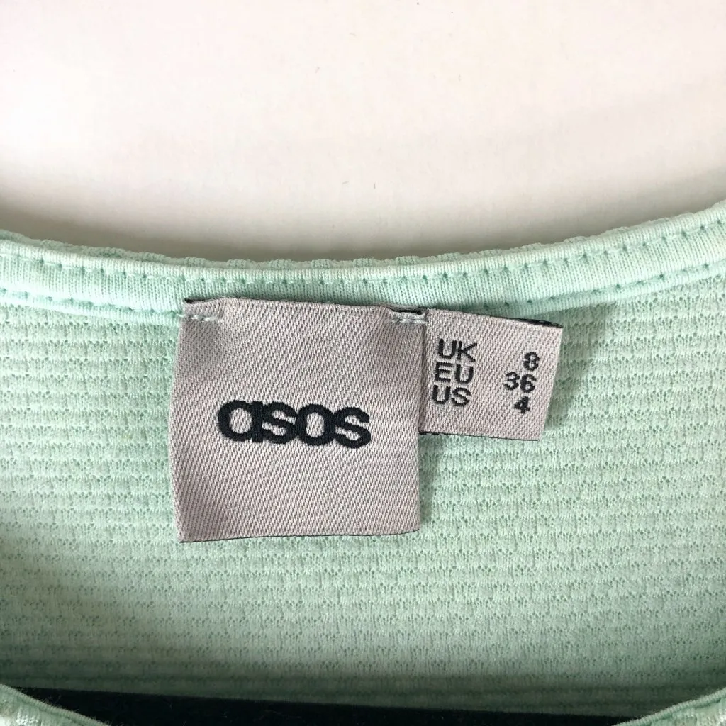 Asos Womens T Shirt Top Hi Low Hem Textured Short Sleeve Mint Green 4 - Image 3