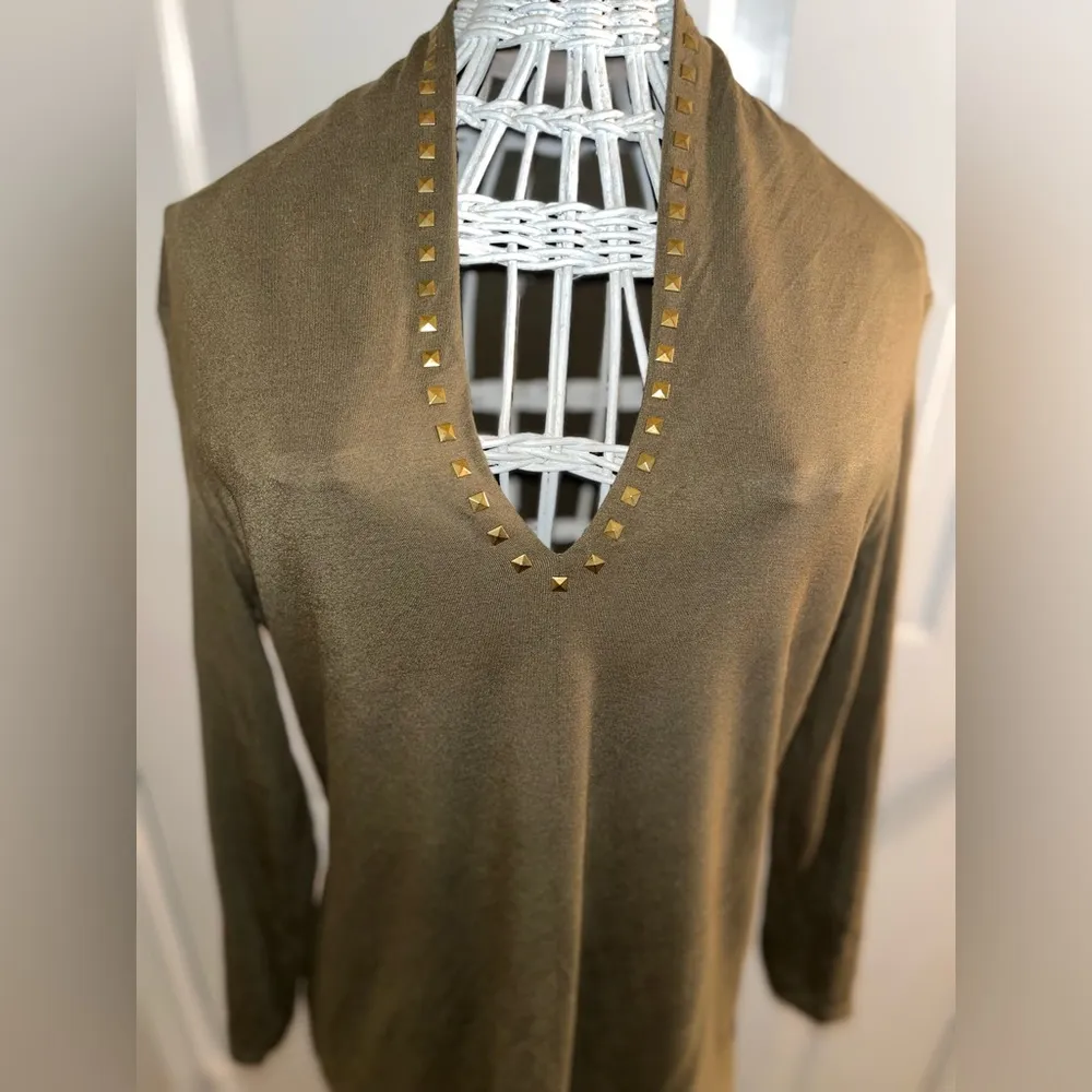 Olive Green Studded Long Sleeve Top - Image 2