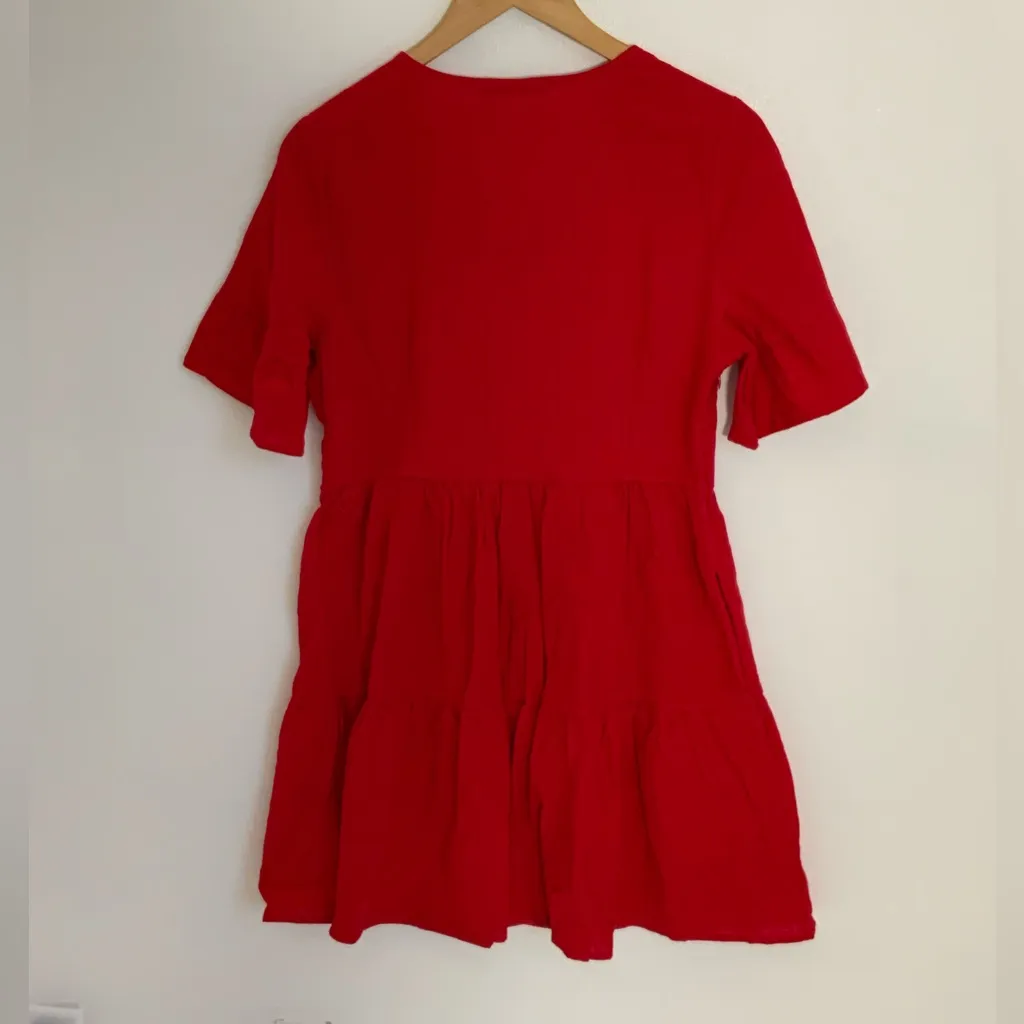 Flounce Sleeve Ruffle Hem‎ Smock Dress Red Size M - Image 3