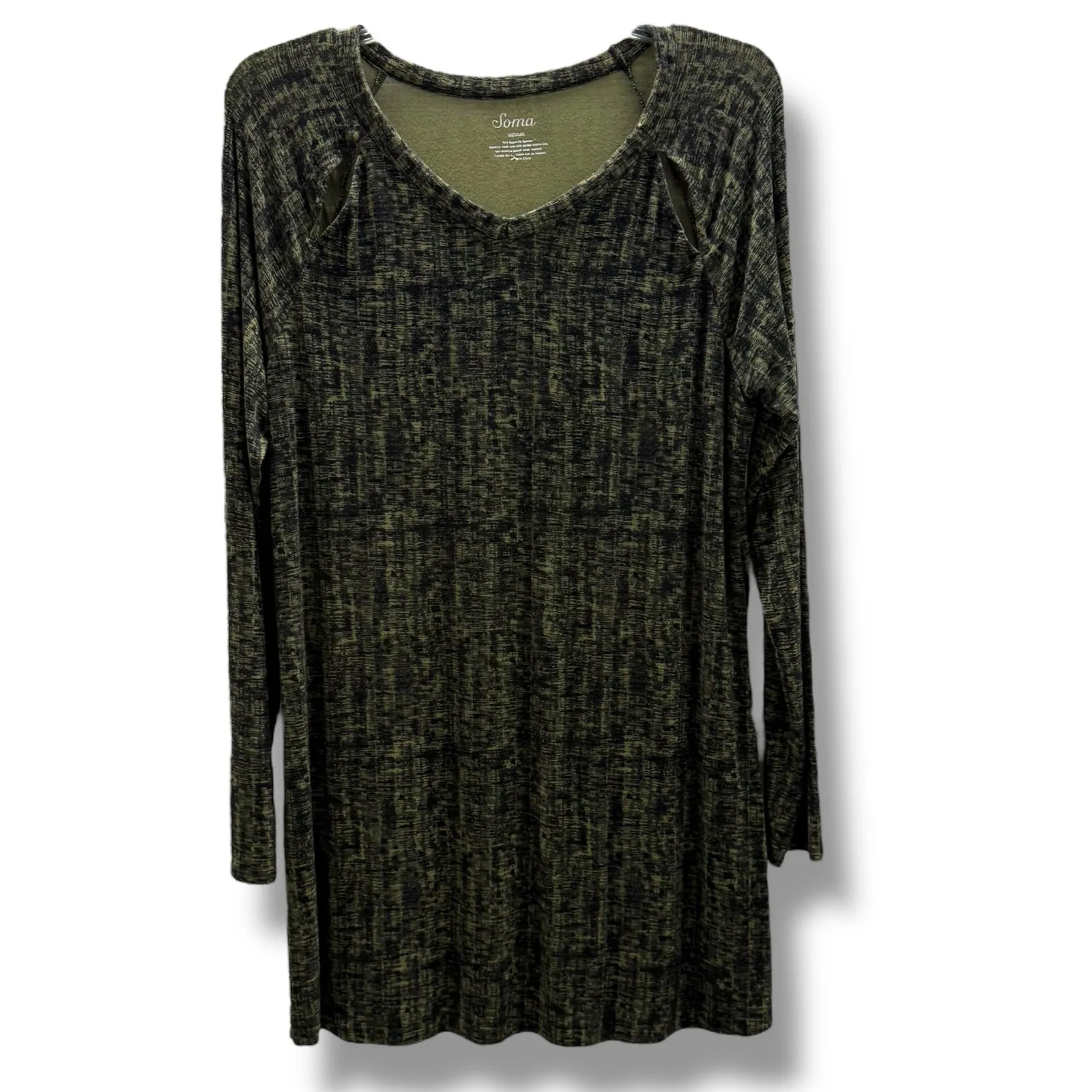 Soma Women's Top Long Sleeve‎ Army Green Black Tunic Stretchy Knit M - Image 3