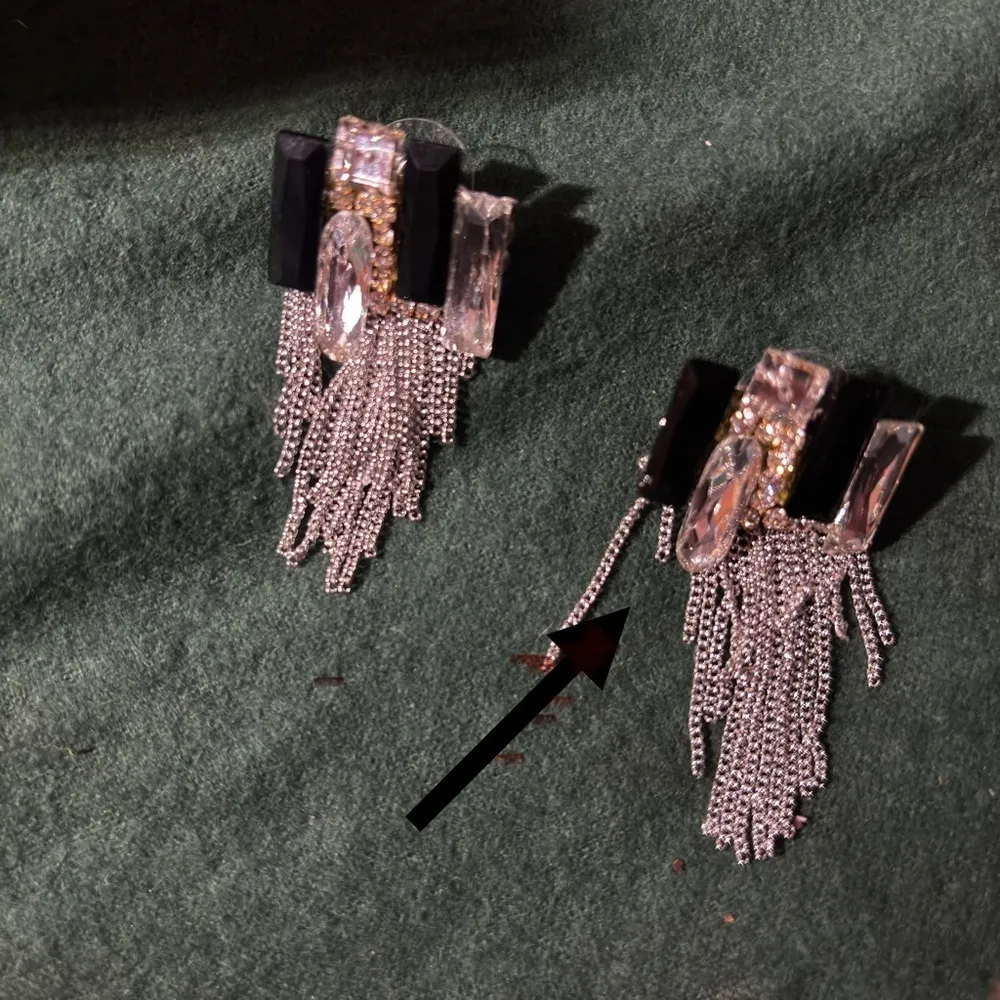 18K Gold Crystal Waterfall Statement Earrings Black Silver - Image 6