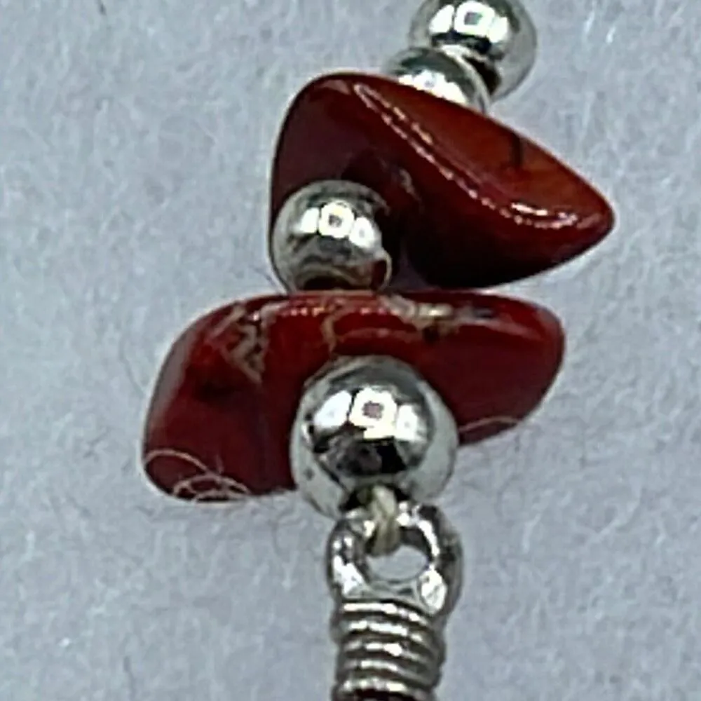 Red Jasper & sterling earrings with feathers - Image 2