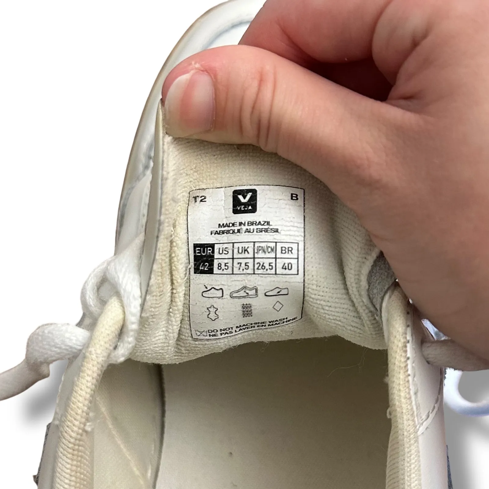 VEJA V-10 White Leather Gray Suede Sneakers Women’s 10 Sustainable Low Top - Image 2