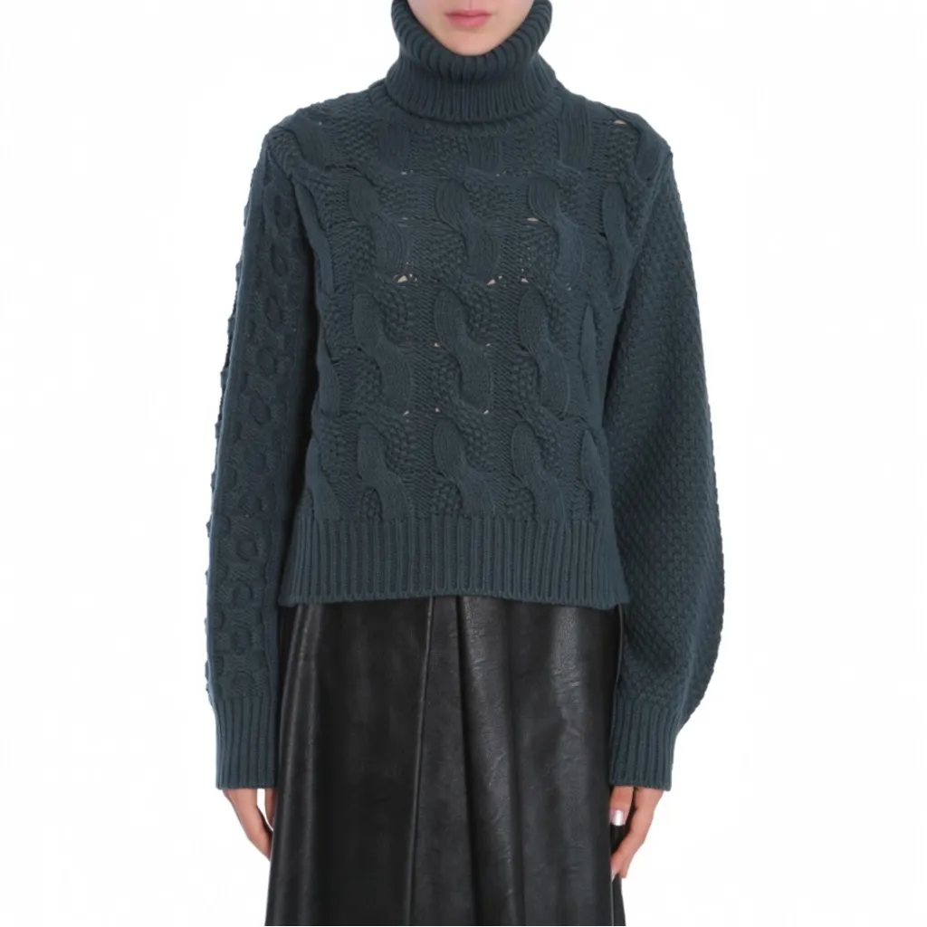 MM6 Maison Margiela Cable Knit Wool Turtle Neck Sweater In Burgundy Size XS - Image 2