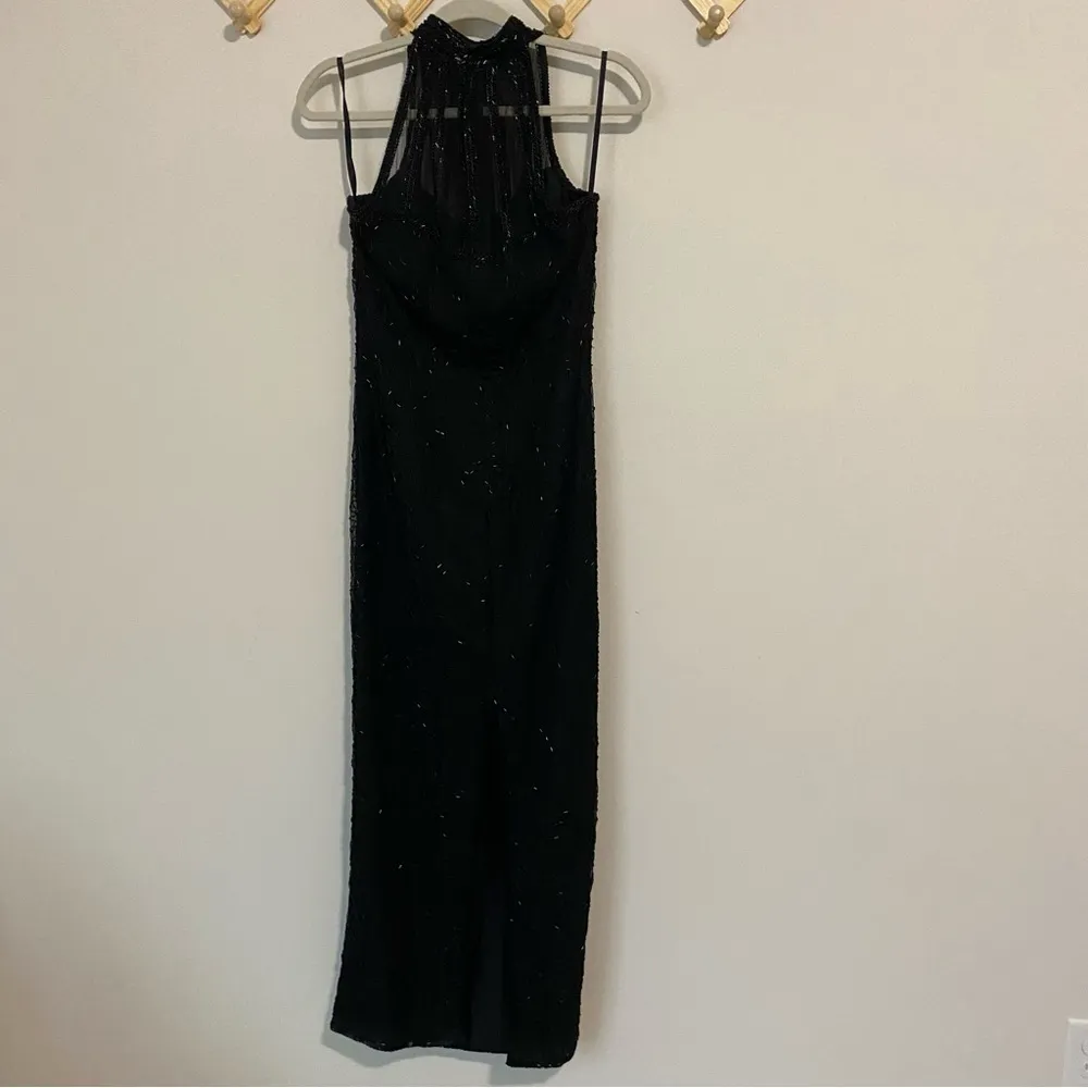 Laurence Kazar Vintage Black Silk Fully Beaded Maxi Dress size Small - Image 7