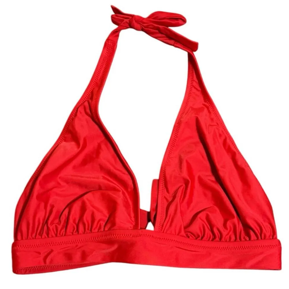 NWT J.Crew Halter Tie Bikini Top Medium Red Lined Beach Swim Classic Ocean UPF - Image 1