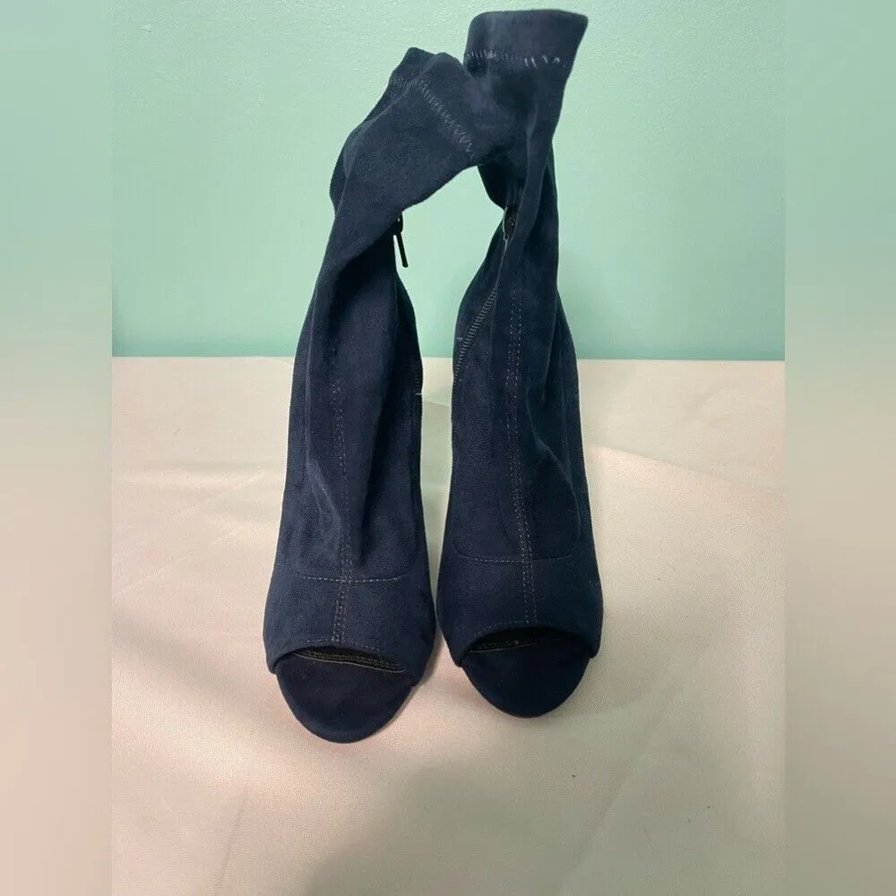 Liliana suede navy blue ankle boots with peek‎ toe size 5 1/2 - Image 5