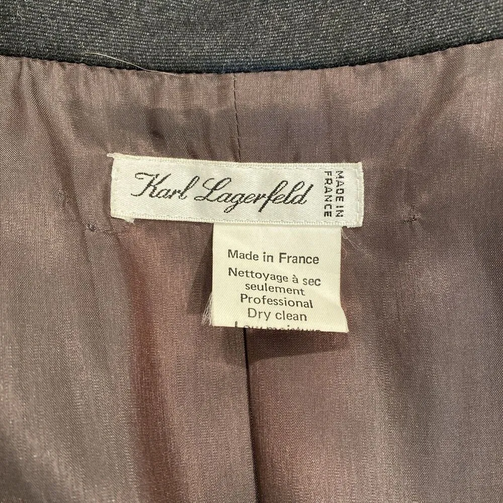 Vintage Karl Lagerfeld 100% Wool Brown Tuxedo Coat Dress Made In France - Image 8