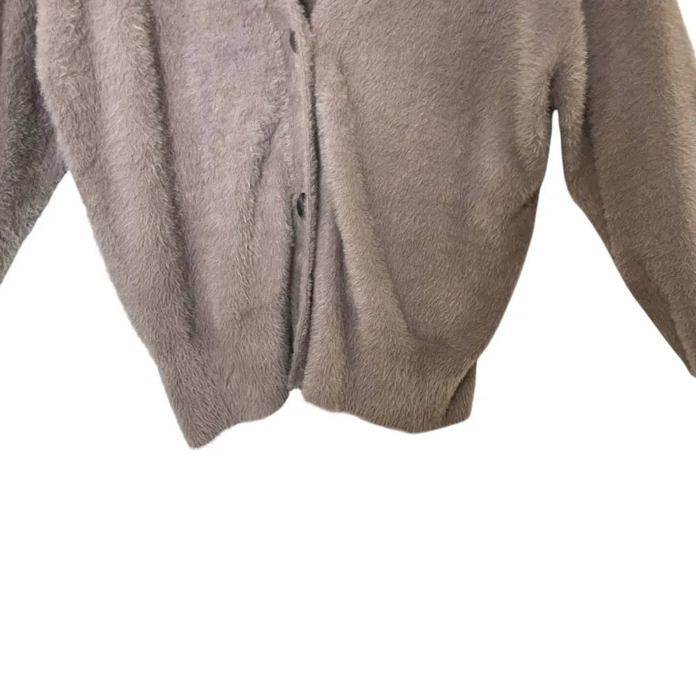 Ann Taylor Factory Fuzzy Button Front Cardigan Sweater Taupe Gray Size Medium - Image 4