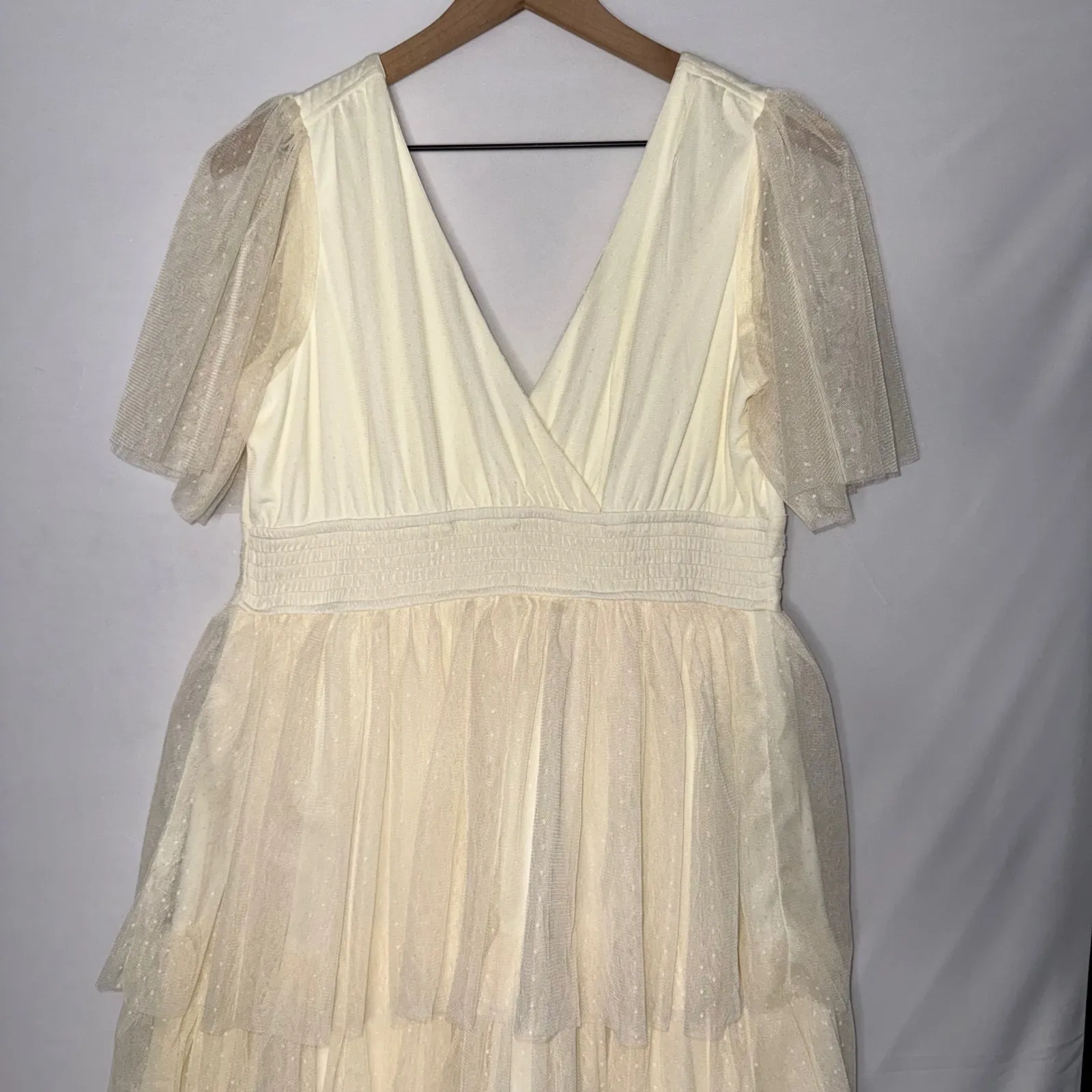 Coquette Crème Tiered Ruffle Baltic Born Short Sleeve Maxi Dress Large - Image 8