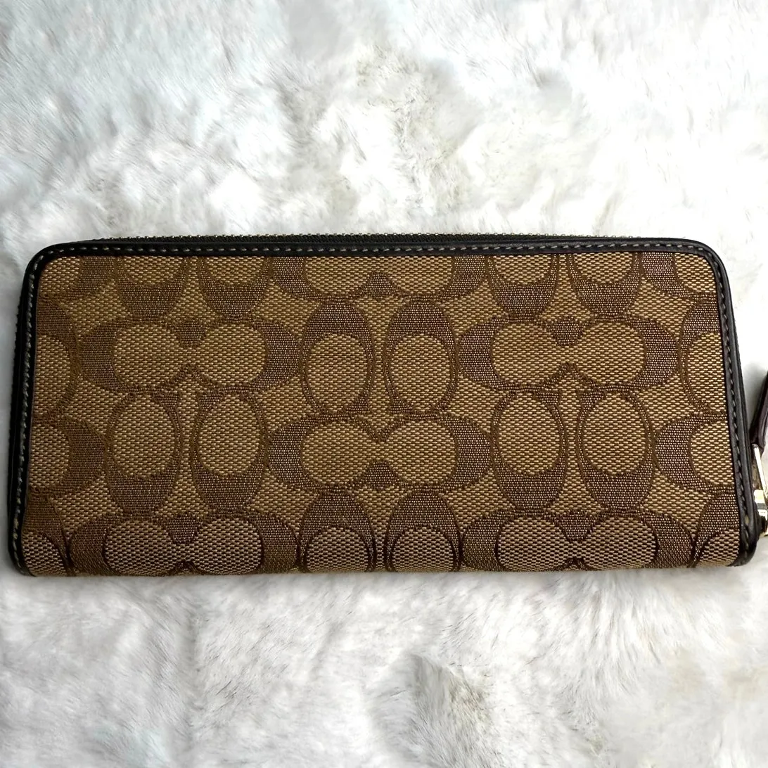 COACH Brown Signature Canvas Zip Around Wallet - Image 2