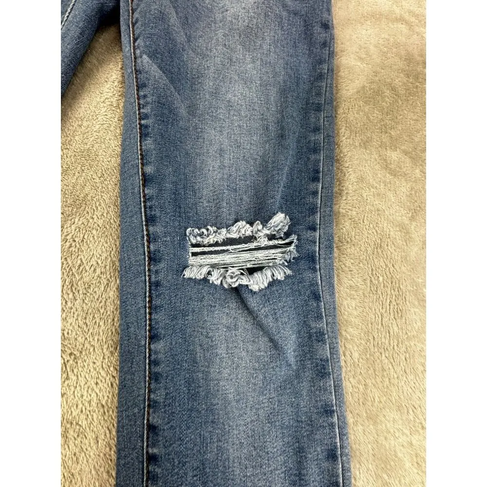 American Bazi Distressed Overalls Denim Bib Womens Size M Jumpsuit Blue Jean - Image 4