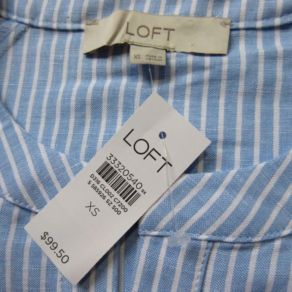 NWT Ann Taylor LOFT Striped Hi-Lo in Blue White Stripe Linen Shirt Dress XS - Image 6