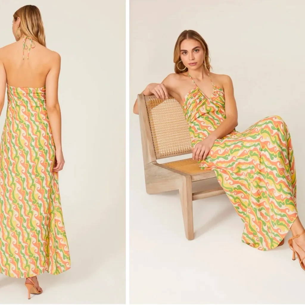 Elegant Multicolor Maxi Dress Yellow Size 4 - Image 3