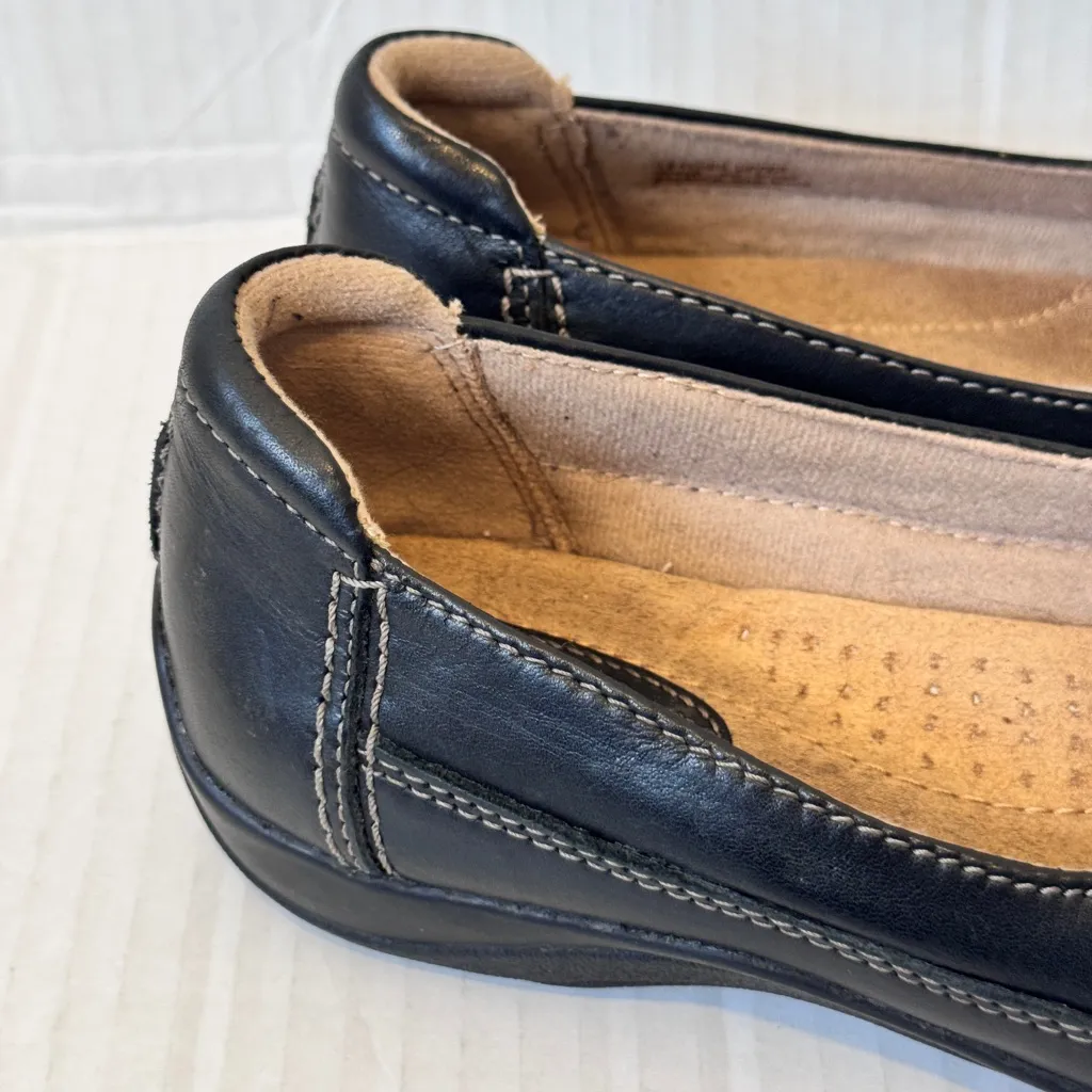 Earths Origins Black Leather Comfort Flats Shoes Womens 8 Sadie Slip On Casual - Image 8