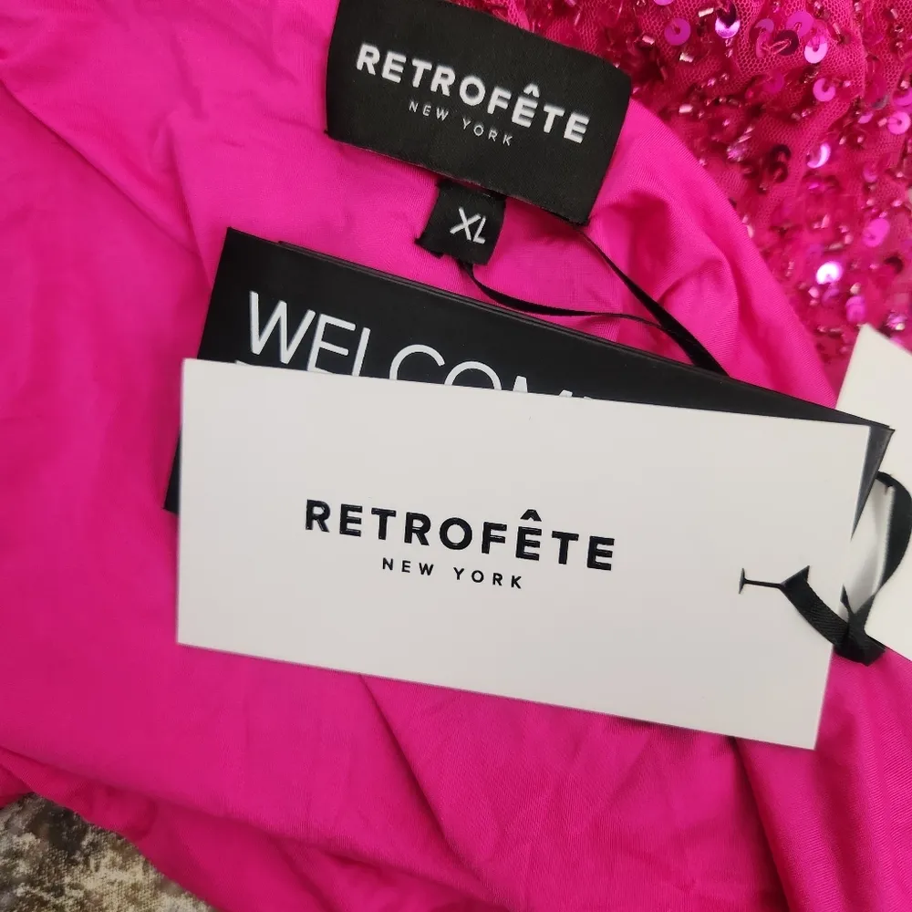 Retrofete Billy Sequin Dress in Knockout Pink Size XL NWT Spaghetti Straps - Image 11