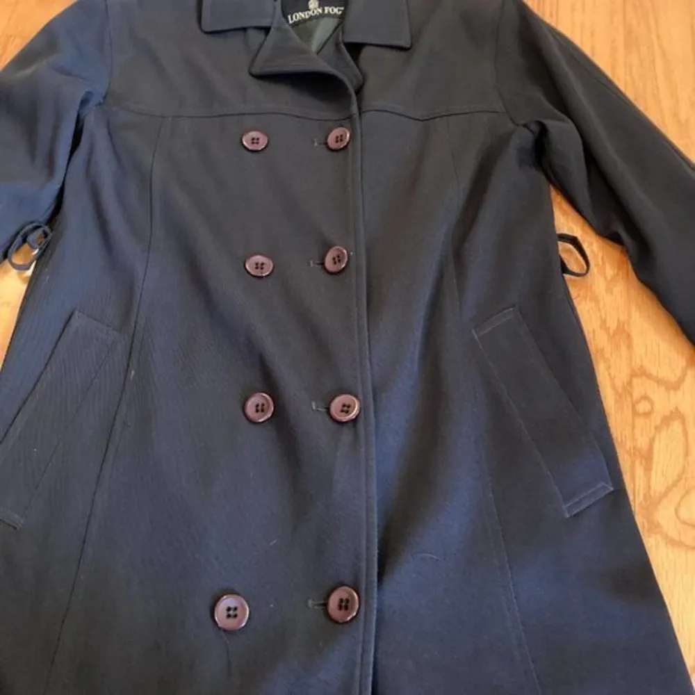 London Fog Vintage Women's Charcoal Gray/Black Double Breast Trench Coat Sz 4 - Image 3