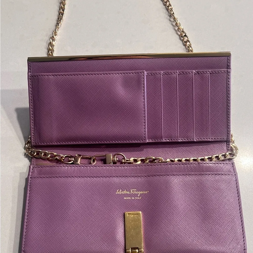 Auth‎ Salvatore Ferragamo Long Wallet Pink Leather/Goldtone with Chain - Image 3