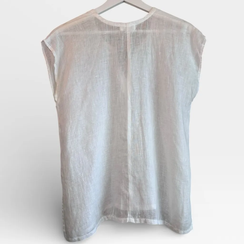 CP SHADES White 100% Linen Top XSMALL Coastal Lightweight Casual Beach - Image 2