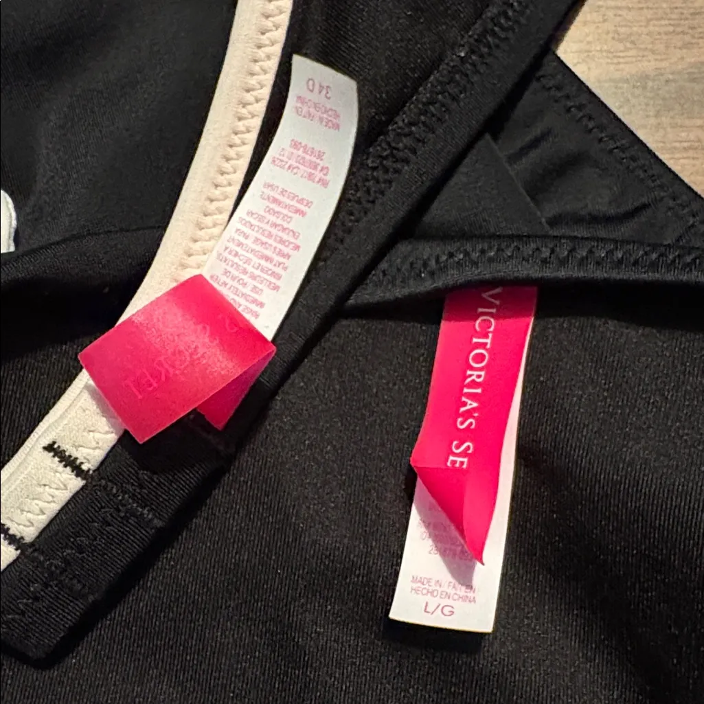 Victoria’s Secret 34D Bombshell Push Up Large Black White Tie Bikini - Image 4