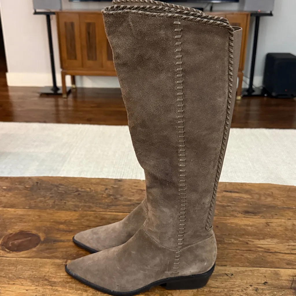 1 State Taupe Suede Pointy Toe Tall Pull On Boots Size 9.5 - Image 2