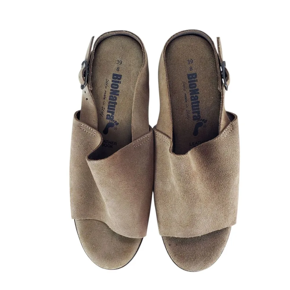 BioNatura Suede Slingback Open Toe Chunky High Block Sandals Womens Size 8 Brown - Image 7