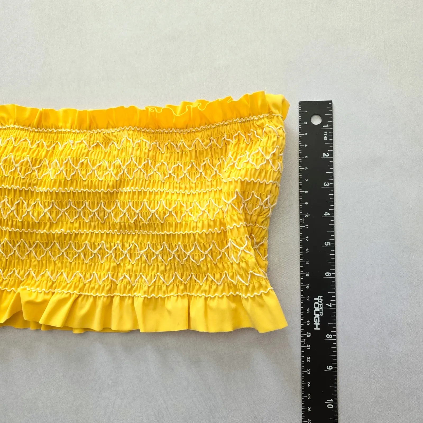 Y2K VTG Yellow Ruffle Smock Bandeau Coquette Retro Swimwear Bikini Top Medium - Image 5