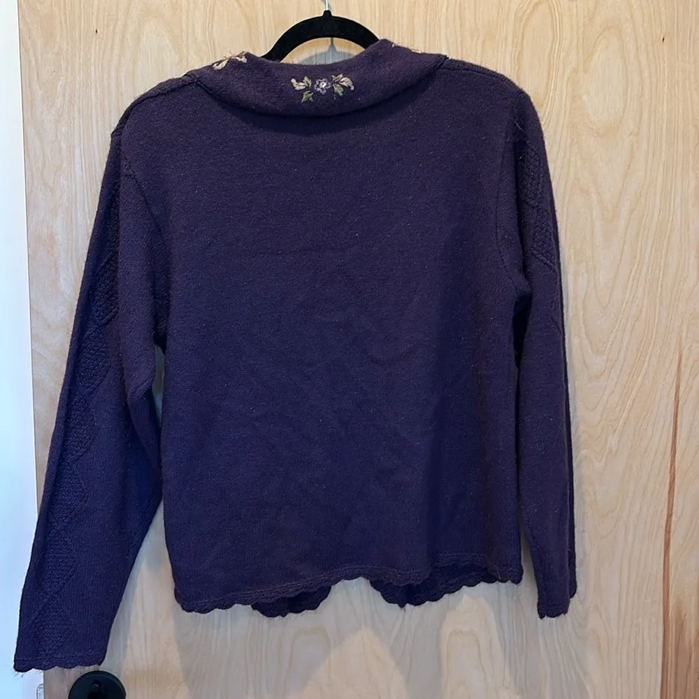 Vintage Jantzen Cardigan Hand Embroidered Purple Cottagecore Size Large - Image 5