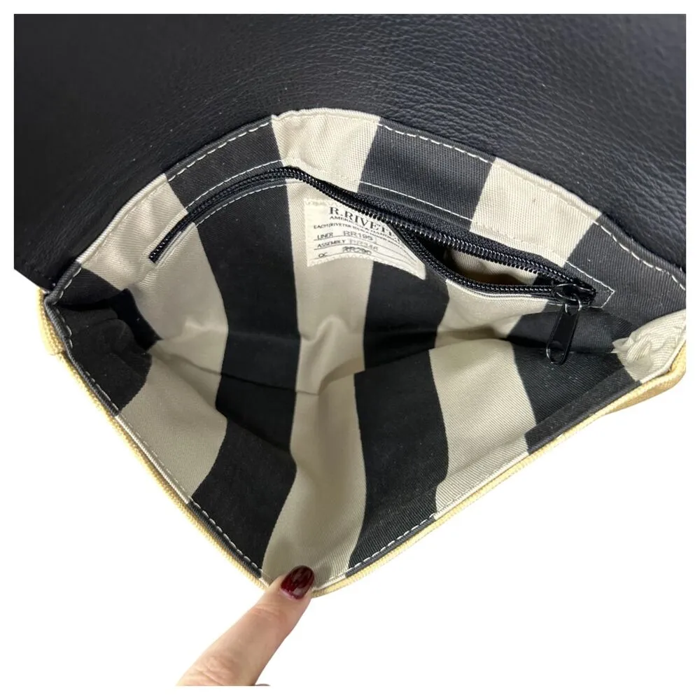 R. Riveter Patton Canvas Leather Beige Brown Crossbody Purse Handbag - Image 6