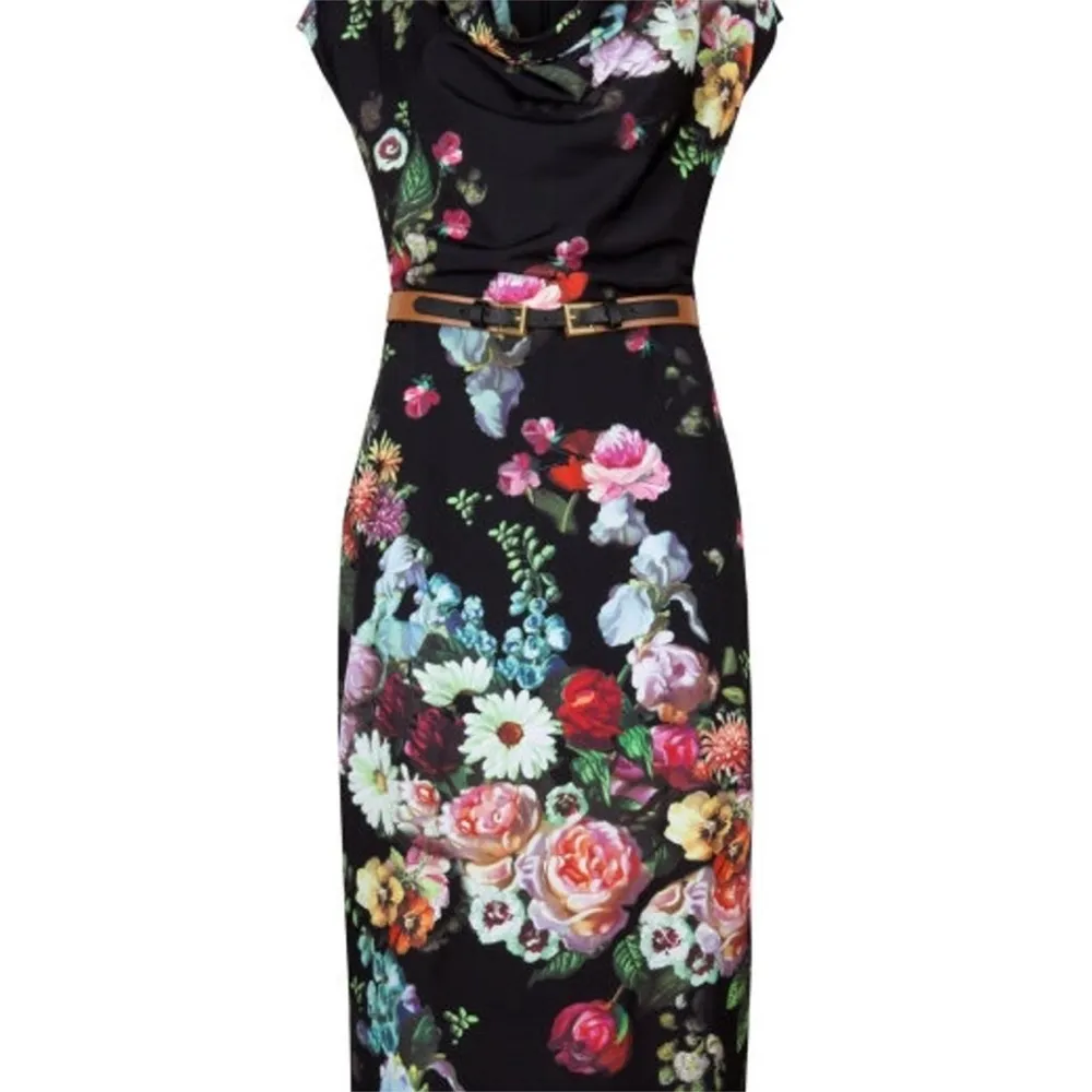 Ted Baker Robyne Oil Painting Floral Cowl Neck Midi Dress Size 1 / US 4 - Image 6