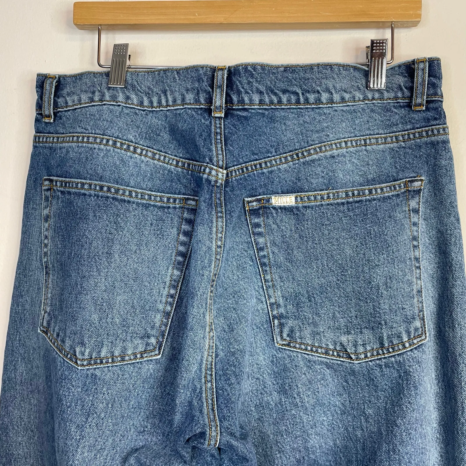 Mille Ashton High Rise Wide Leg Flare Bell Jeans Rigid Cotton denim Womens 33 Blue - Image 8