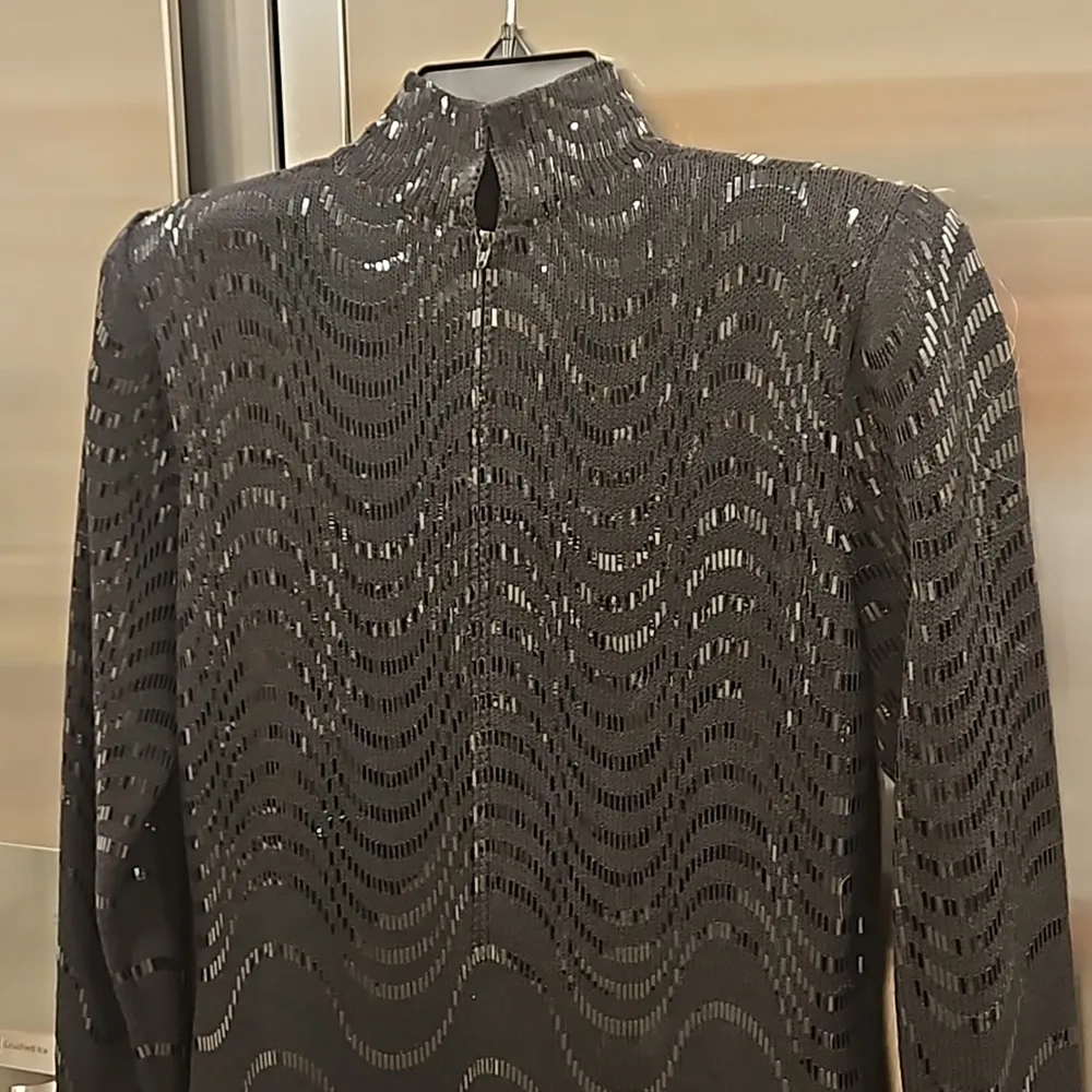 💕ST JOHN💕Vintage Metallic Waves Knit Evening Dress ~ Black Size 2 - Image 4