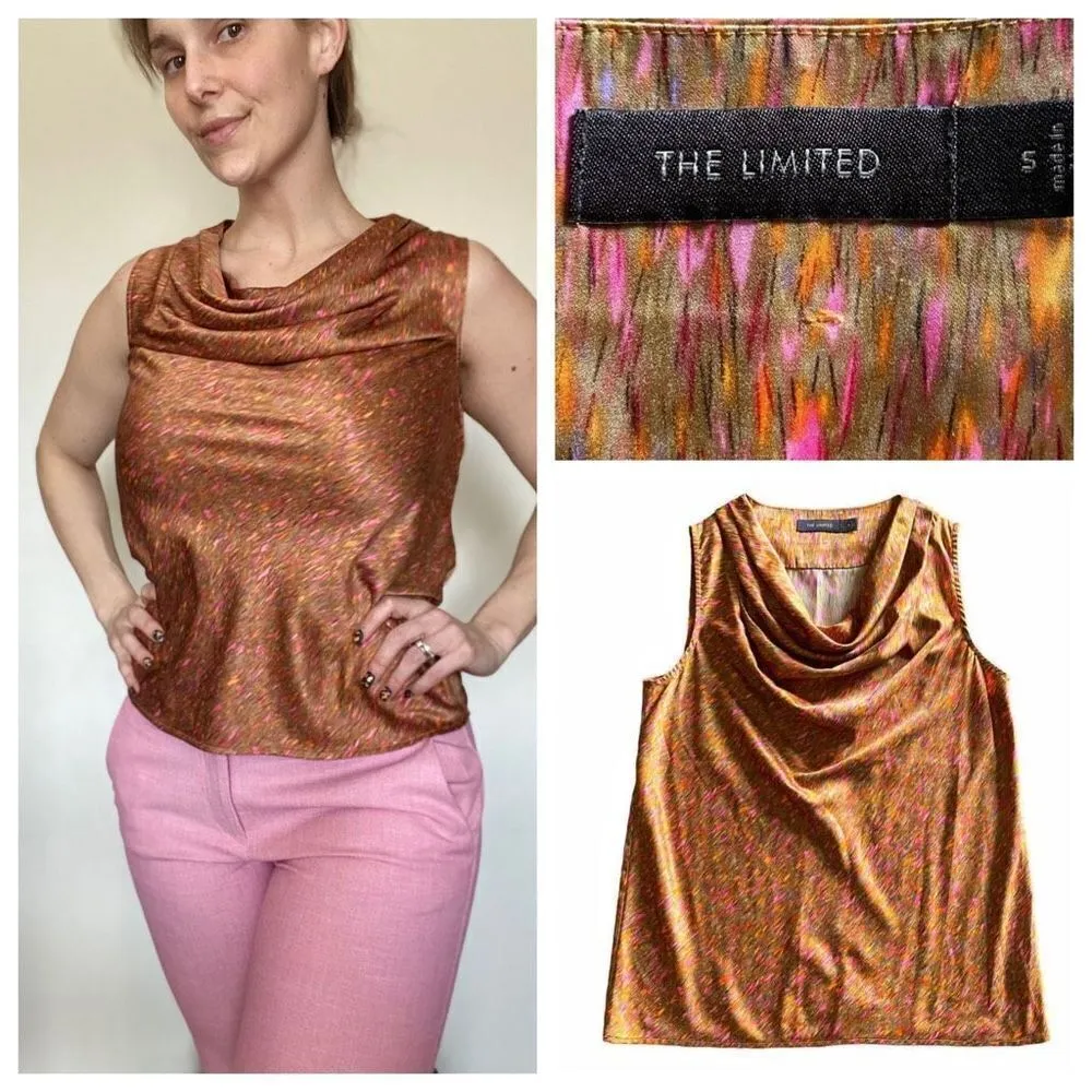 The Limited Sleeveless Blouse Small Bronze Orange Pink Top Colorful - Image 4