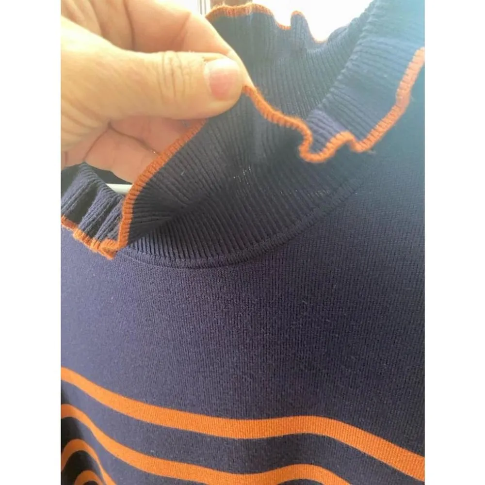 Women's Eliza J Striped Ruffle Neck Sweater Dres 2X Blue Orange - Image 7