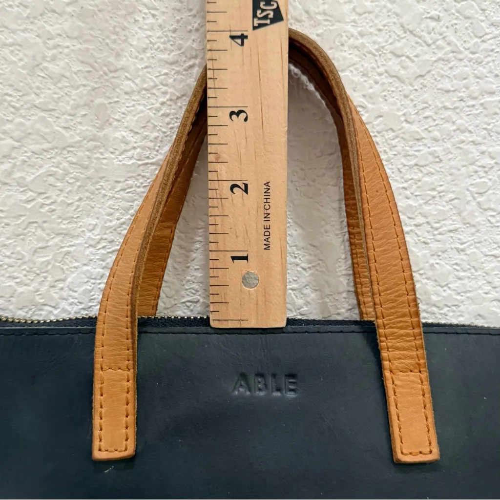 ABLE Abera Commuter Small Tote Matte Black/Cognac Leather Crossbody Tote Bag Black - Image 12