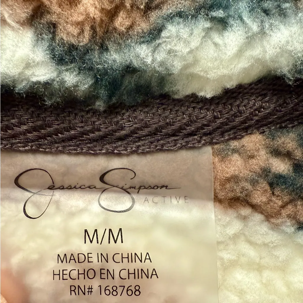 NWT Jessica Simpson Active Aztec Sherpa Fleece Jacket Brown /Cream | Size Medium - Image 4