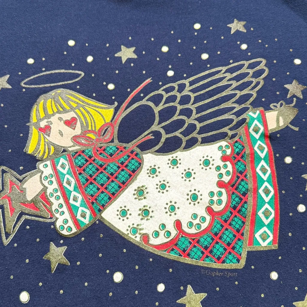 Gopher Sport Vintage Christmas Angel Sweatshirt Turtleneck Holiday USA L Large Blue - Image 2