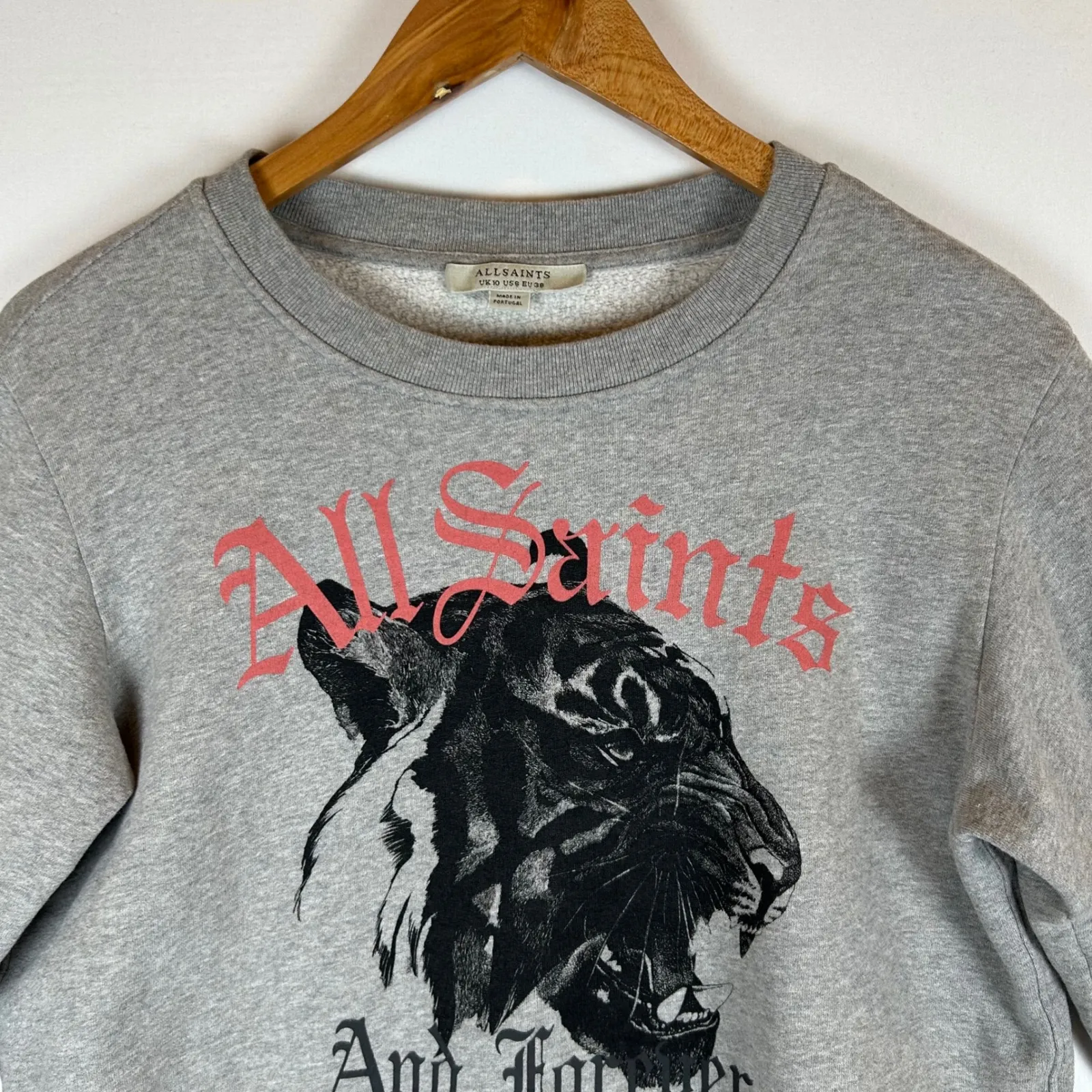 ALLSAINTS Forever Tiger Tessa Sweatshirt Grey Crewneck Long Sleeve Women US 6 Gray - Image 6
