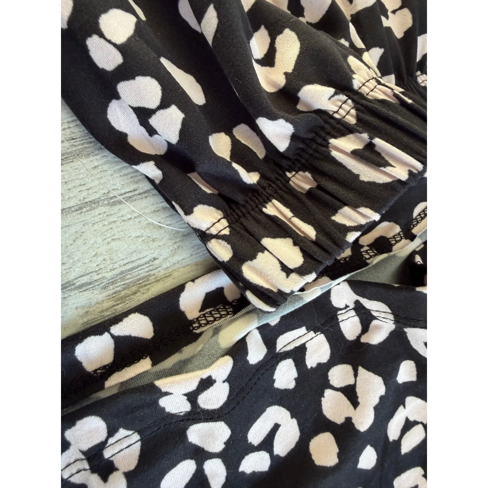 Kate Spade Pajama Set Large 2 pc New York Leopard Long Sleeve Lounge Top Pants Black - Image 13