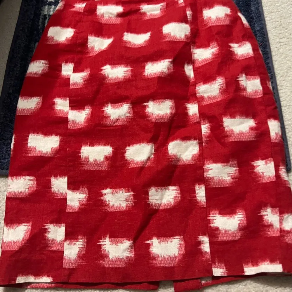Anthropologie Corey Lynn Calter Ackee Red Motif Linen Blend Pencil Skirt Size 0 White - Image 3