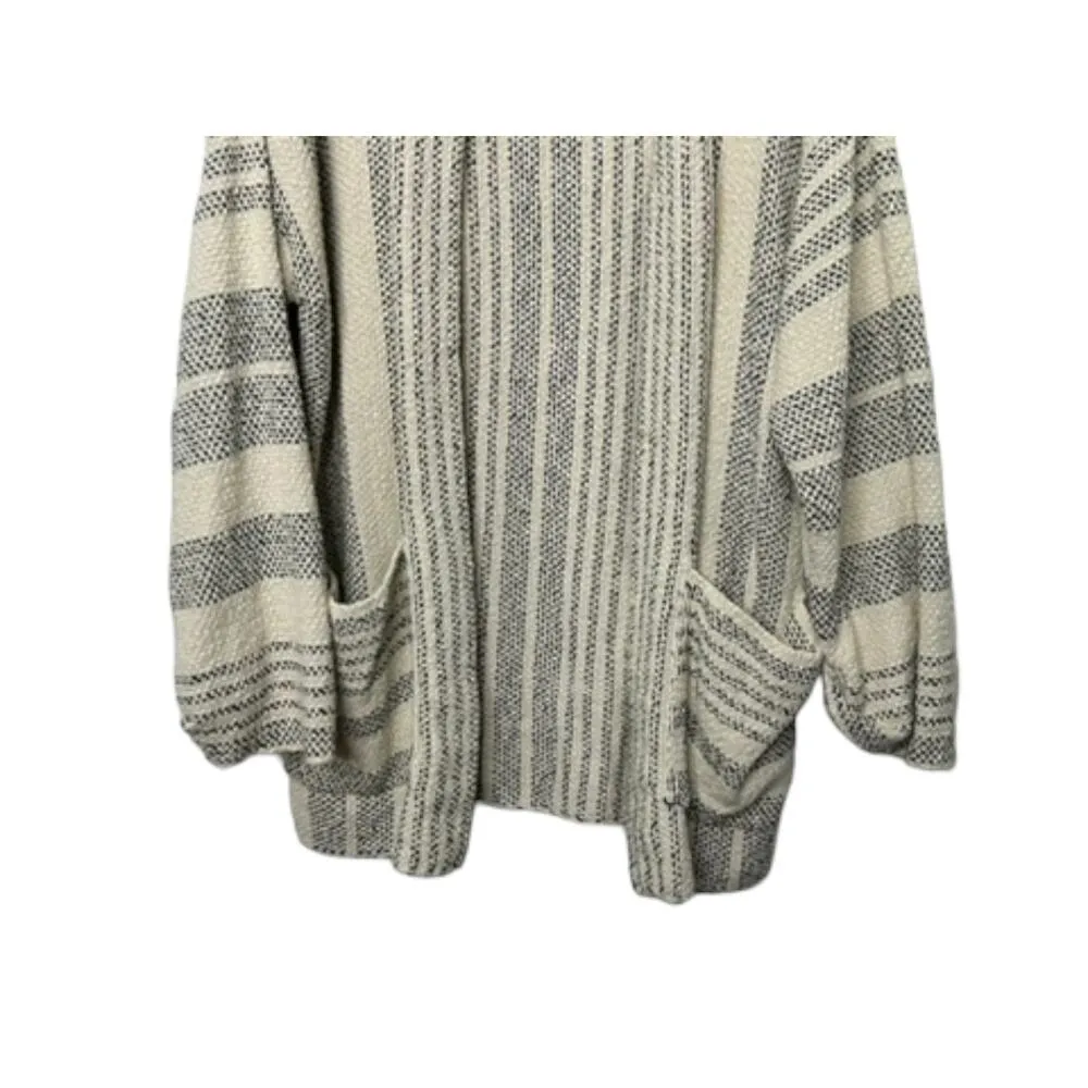 LOVESTITCH Baja Beach Cardigan Sweater Ecru Stripe Ivory & Black Women's S/M - Image 3