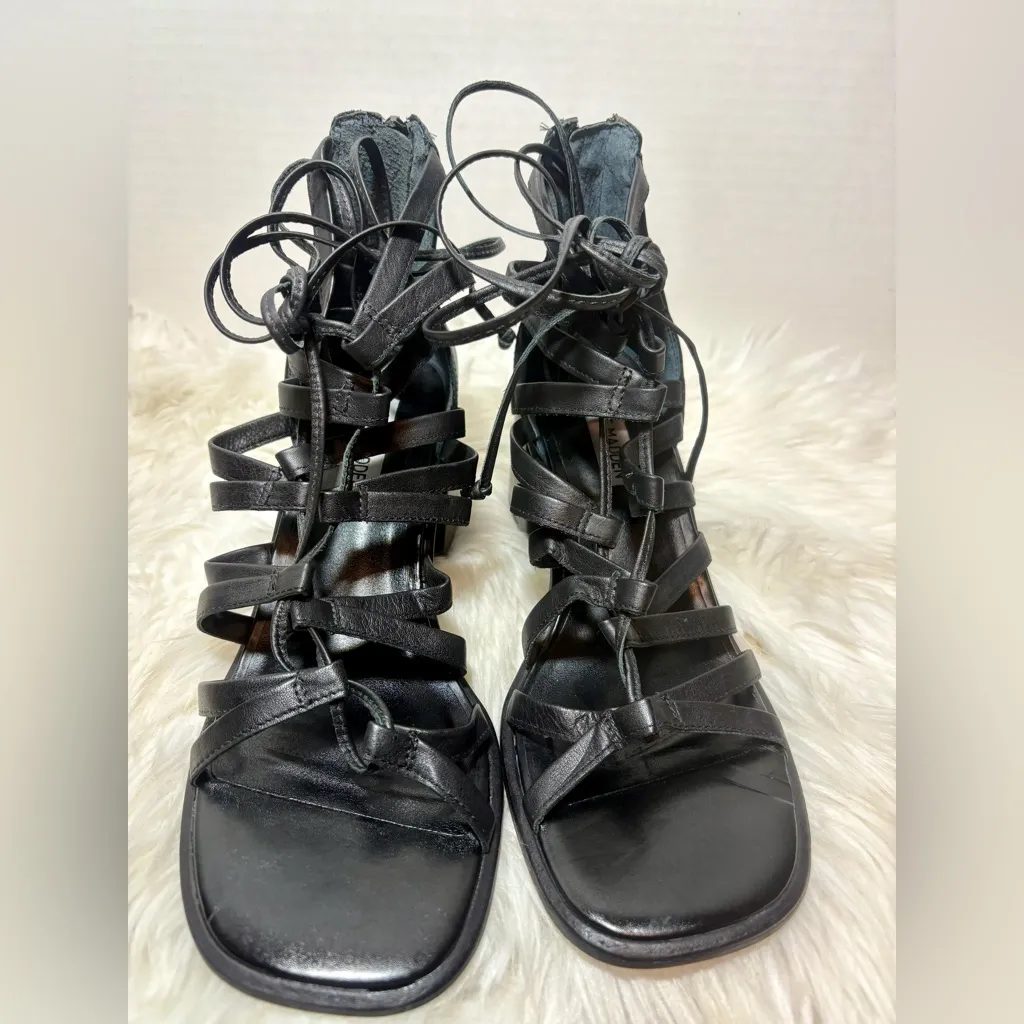 STEVE MADDEN Cherry30 Black Leather Gladiator Block Heel Sandals - Image 5
