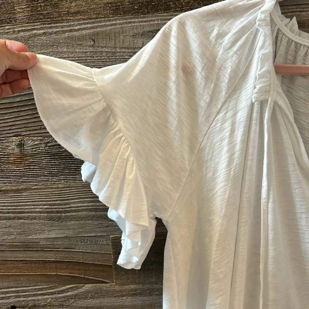 NWT Goldie Lewinter Butterfly Peasant Ruffle Sleeve White 100% Cotton Tee Small - Image 4