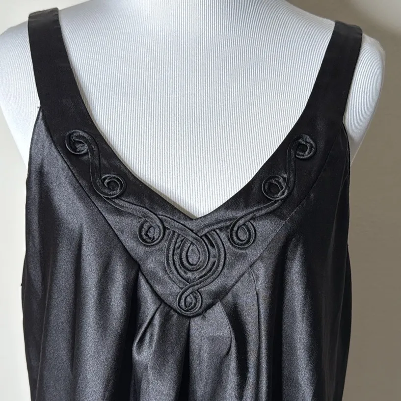 Oscar de la Renta Pink Label Vintage Black Satin Nightgown - Image 2