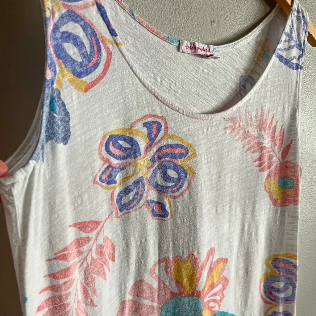 Vintage Fresh Produce Floral Cotton Pocket Dress White Pastel Slub Knit M USA - Image 5